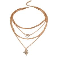 Fashion Multi Layer Necklace, Zinc Alloy, gold color plated, for woman & with rhinestone & multi-strand, 36.7cm,19.5cm,46.5cm,52cm 