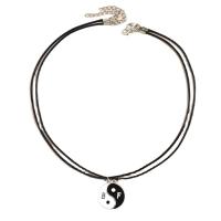 Couple Zinc Alloy Necklace, with PU Leather Cord, ying yang & Unisex, white and black Approx 18.89 Inch 