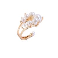 Plastic Pearl Zinc Alloy Finger Ring, with Plastic Pearl, gold color plated, Adjustable & for woman, 17mm 