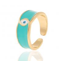 Brass Cuff Finger Ring, gold color plated, Adjustable & evil eye pattern & for woman & enamel 