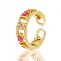 Brass Cuff Finger Ring, gold color plated, Adjustable & micro pave cubic zirconia & for woman & enamel & hollow 