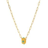 Brass Jewelry Necklace, with 304 Stainless Steel Chain & turquoise, 14K gold plated, fashion jewelry & Unisex, 8mm Approx 14.96 Inch 