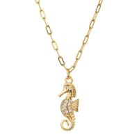 Cubic Zircon Micro Pave Brass Necklace, with 304 Stainless Steel Chain, with 1.97inch extender chain, Seahorse, 14K gold plated, fashion jewelry & Unisex & micro pave cubic zirconia Approx 14.96 Inch 