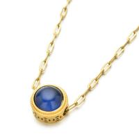 Brass Cubic Zirconia Necklace, with 304 Stainless Steel Chain & Blue Sandstone, 14K gold plated, fashion jewelry & Unisex, 11mm Approx 14.96 Inch 