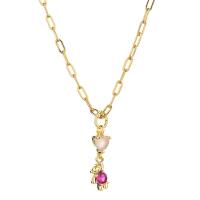 Brass Cubic Zirconia Necklace, with 304 Stainless Steel Chain, 14K gold plated, fashion jewelry & Unisex & micro pave cubic zirconia, 16mm Approx 14.96 Inch 