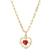 Brass Cubic Zirconia Necklace, with 304 Stainless Steel Chain, with 1.97inch extender chain, Heart, 14K gold plated, fashion jewelry & Unisex & micro pave cubic zirconia Approx 14.96 Inch 