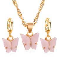 Fashion Zinc Alloy Jewelry Sets, earring & necklace, with Acrylic, Butterfly, gold color plated, 2 pieces & fashion jewelry & for woman Approx 20.08 Inch 