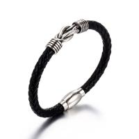 PU Leather Cord Bracelets, Titanium Steel, with PU Leather, fashion jewelry & Unisex, black Approx 8.66 Inch 