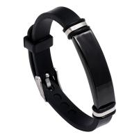 Bracelet en acier inoxydable Silicone, avec acier inoxydable, bijoux de mode & unisexe, noire Vendu par PC