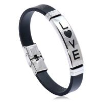 Bracelet en acier inoxydable Silicone, avec acier inoxydable, poli, bijoux de mode & unisexe, noire Vendu par PC