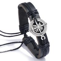 Cowhide Bracelets, with Linen & Zinc Alloy, fashion jewelry & Unisex, black, 12*170-180mm 