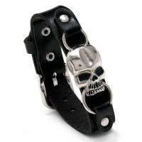 PU Leather Cord Bracelets, with Iron & Zinc Alloy, Skull, polished, fashion jewelry & Unisex, black 