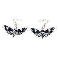 Acrylic Drop Earring, with Zinc Alloy, Butterfly, silver color plated, fashion jewelry & for woman, black 