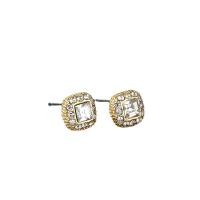 Zinc Alloy Rhinestone Stud Earring, Square, plated, fashion jewelry & Unisex & with rhinestone 