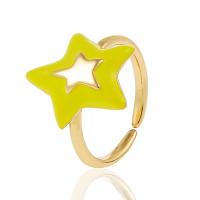 Brass Finger Ring, Star, gold color plated, Adjustable & for woman & enamel 21mm 