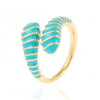Brass Finger Ring, gold color plated, Adjustable & for woman & enamel 23mm 