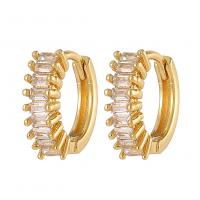 Brass Huggie Hoop Earring, gold color plated, micro pave cubic zirconia & for woman, 14mm 