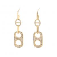 Brass Drop Earring, gold color plated & micro pave cubic zirconia & for woman 