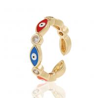 Evil Eye Jewelry Finger Ring, Brass, gold color plated, Adjustable & evil eye pattern & micro pave cubic zirconia & for woman & enamel 22mm 