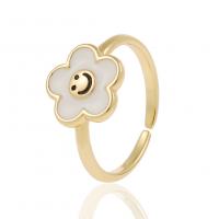 Brass Finger Ring, Flower, gold color plated, Adjustable & for woman & enamel 20mm 