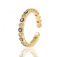 Evil Eye Jewelry Finger Ring, Brass, gold color plated, Adjustable & micro pave cubic zirconia & for woman & enamel 21mm 