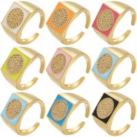 Befestigter Zirkonia Messingring Fingerring, Messing, goldfarben plattiert, Einstellbar & Micro pave Zirkonia & für Frau & Emaille, keine, 21x13mm, verkauft von PC