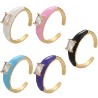 Circón cúbico anillo de dedo de latón, metal, chapado en color dorado, Ajustable & micro arcilla de zirconia cúbica & para mujer & esmalte, más colores para la opción, 22x5.7mm, Vendido por UD