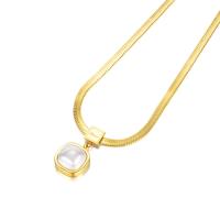 Natural Freshwater Pearl Necklace, 304 Stainless Steel, with Plastic Pearl, with 2.36inch extender chain, Vacuum Ion Plating, fashion jewelry & for woman, golden, 12mm Approx 14.57 Inch 