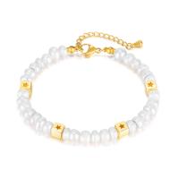 Cultured Freshwater Pearl Brass Bracelet, 304 Stainless Steel, with Freshwater Pearl & Brass, with 1.57inch extender chain, fashion jewelry & for woman Approx 6.69 Inch 