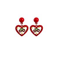 Enamel Zinc Alloy Drop Earring, Heart, fashion jewelry & for woman, red 