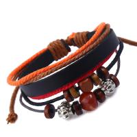 Cowhide Bracelets, with Linen & Wood & Zinc Alloy, plated, fashion jewelry & imitation agate & Unisex, multi-colored 