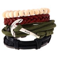 Cowhide Bracelets, with Polyamide & Wax Cord & Wood, 4 pieces & fashion jewelry & Unisex, multi-colored, 60*170-180mm 