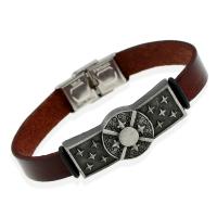 Cowhide Bracelets, with 304 Stainless Steel & Zinc Alloy, gun black plated, fashion jewelry & Unisex, brown 
