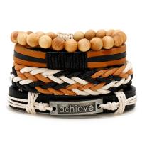 Cowhide Bracelets, with Wax Cord & Wood & Zinc Alloy, 4 pieces & fashion jewelry & Unisex, multi-colored 