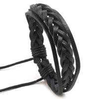 PU Leather Cord Bracelets, with Wax Cord, fashion jewelry & Unisex, black, 18*170-180mm 