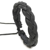 PU Leather Cord Bracelets, with Wax Cord, fashion jewelry & Unisex, black, 15*170-180mm 