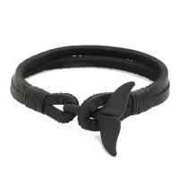 Cowhide Bracelets, with Linen & Zinc Alloy, stoving varnish, fashion jewelry & Unisex, black 