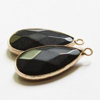 Gemstone Brass Pendants, with Brass, Teardrop, gold color plated, Unisex & faceted 
