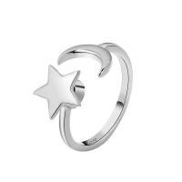 Brass Cuff Finger Ring, Moon and Star, plated, fashion jewelry & for woman 10.5mm 
