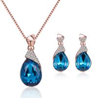 Rhinestone Zinc Alloy Jewelry Set, Stud Earring & necklace, with Glass Rhinestone, plated, 2 pieces & for woman & with rhinestone 10*26mm,13*31mm Approx 15.75 Inch 