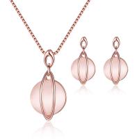 Fashion Zinc Alloy Jewelry Sets, earring & necklace, with Cats Eye, rose gold color plated, 2 pieces & for woman, rose gold color, 14*28mm,12*24mm Approx 15.75 Inch 