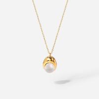 Stainless Steel Jewelry Necklace, 304 Stainless Steel, with Plastic Pearl, with 6.8cm extender chain, Round, Vacuum Ion Plating, Adjustable & fashion jewelry & for woman, golden cm 