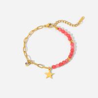 Gemstone Bracelets, 304 Stainless Steel, with Gemstone, with 4cm extender chain, Star, Vacuum Ion Plating, Adjustable & fashion jewelry & for woman, golden, 11mm,3mm,4mm .5 cm 