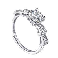 Sterling Silver Finger Ring, 925 Sterling Silver, with Moissanite, platinum plated, Adjustable & for woman 