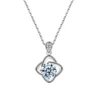 Sterling Silver Jewelry Necklace, 925 Sterling Silver, pendant & necklace, with Moissanite, platinum plated & for woman Approx 17.7 Inch 
