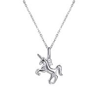 Sterling Silver Jewelry Necklace, 925 Sterling Silver, Unicorn, platinum plated, fashion jewelry & for woman Approx 17.7 Inch 