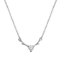 Cubic Zircon Micro Pave Sterling Silver Necklace, 925 Sterling Silver, Antlers, platinum plated, micro pave cubic zirconia & for woman Approx 17.7 Inch 