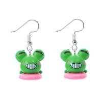 Resin Zinc Alloy Earring, with Zinc Alloy, Frog & for woman, green 