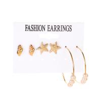 Plastic Pearl Zinc Alloy Earring, with Plastic Pearl, gold color plated, three pieces & for woman 