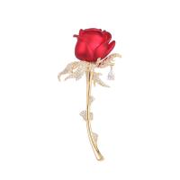 Cubic Zirconia Brooch, Brass, Rose, plated, fashion jewelry & micro pave cubic zirconia & for woman 